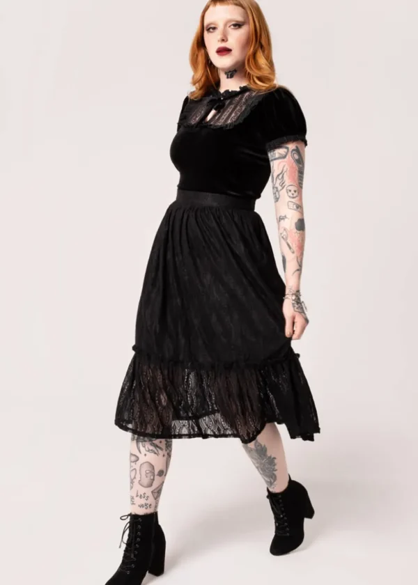 Hell Bunny Rhea Lace Skirt Black