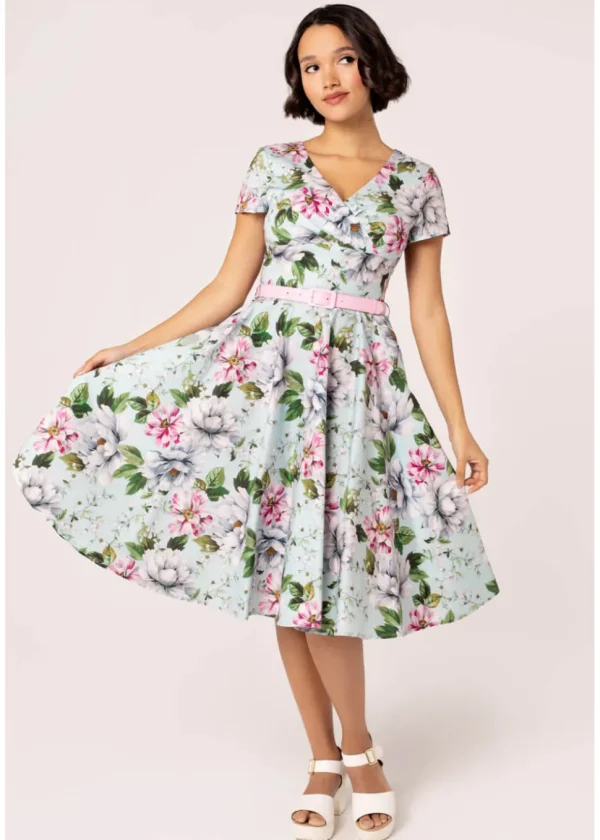 Hell Bunny Rina Floral 50's Swing Dress Blue