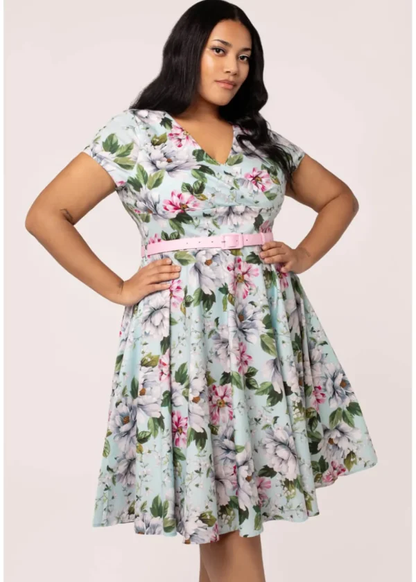 Hell Bunny Rina Floral 50's Swing Dress Blue