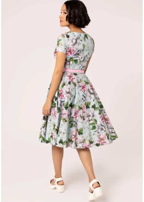 Hell Bunny Rina Floral 50's Swing Dress Blue