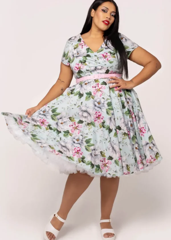 Hell Bunny Rina Floral 50's Swing Dress Blue