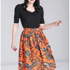 Hell Bunny Rio Parrots 50's Swing Skirt Orange