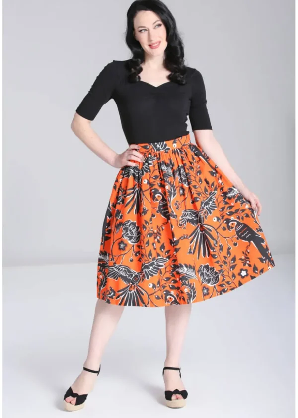 Hell Bunny Rio Parrots 50's Swing Skirt Orange