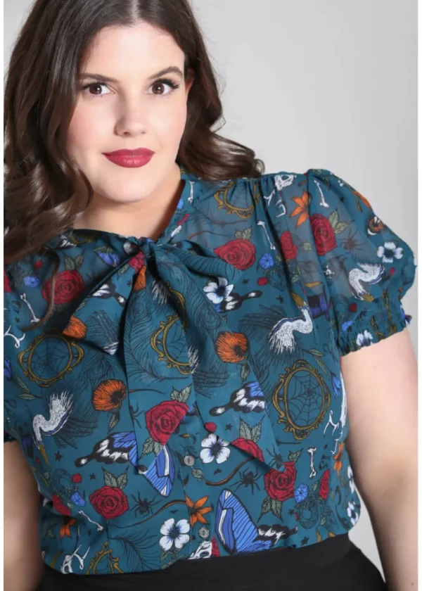 Hell Bunny Sianna 40's Blouse in Teal