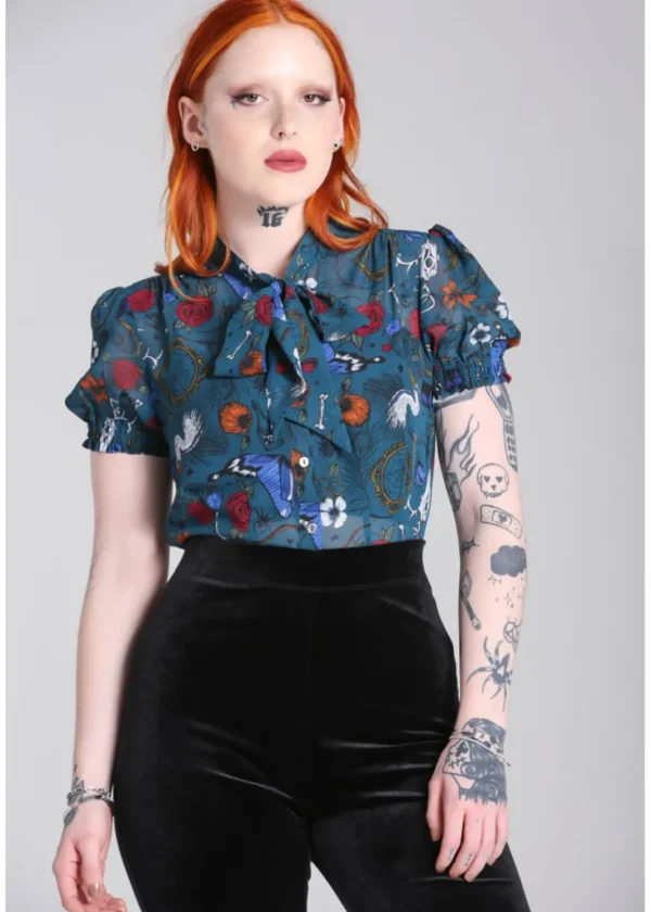 Hell Bunny Sianna 40's Blouse in Teal