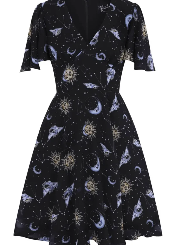 Hell Bunny Solaris Sun & Moon 70's Dress Black