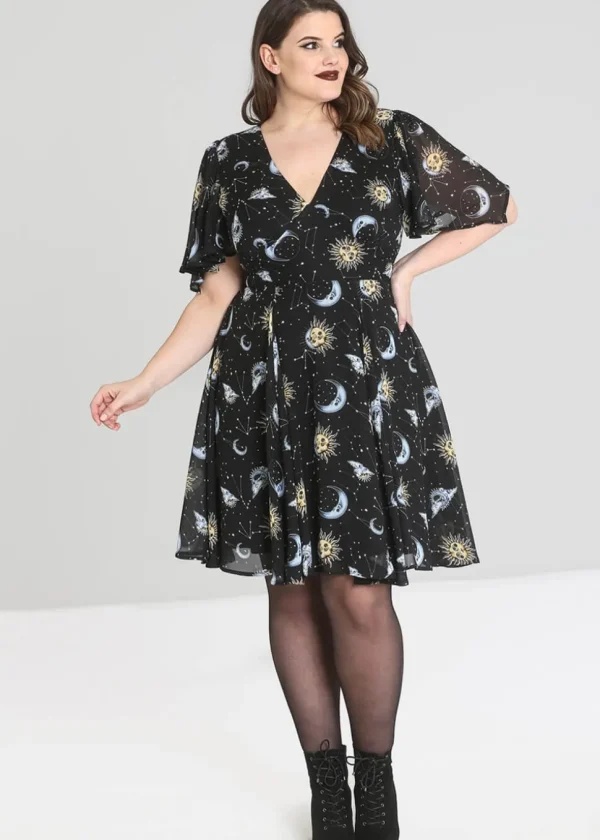 Hell Bunny Solaris Sun & Moon 70's Dress Black