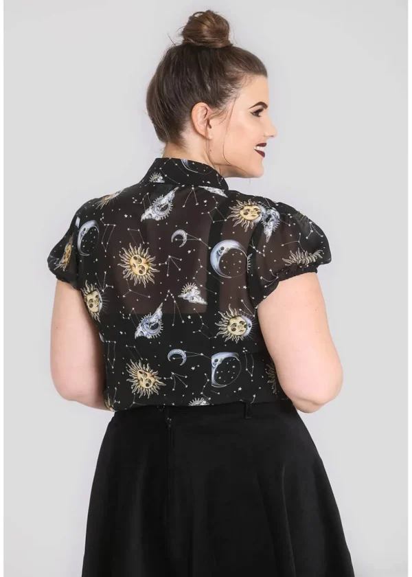 Hell Bunny Solaris Sun & Moon 70's Blouse Black