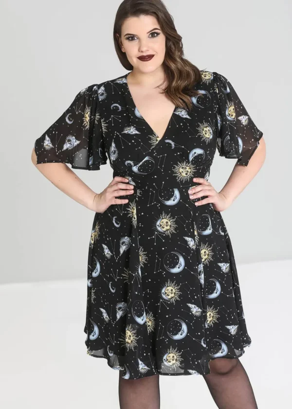 Hell Bunny Solaris Sun & Moon 70's Dress Black