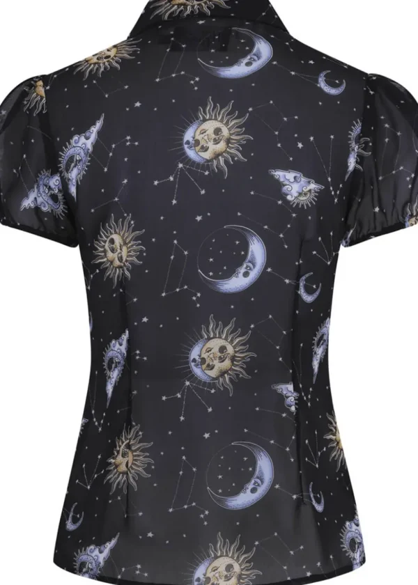 Hell Bunny Solaris Sun & Moon 70's Blouse Black