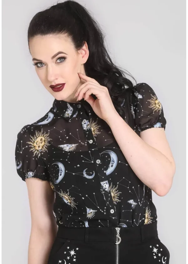 Hell Bunny Solaris Sun & Moon 70's Blouse Black