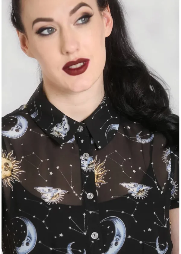 Hell Bunny Solaris Sun & Moon 70's Blouse Black