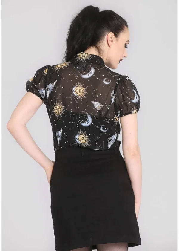 Hell Bunny Solaris Sun & Moon 70's Blouse Black