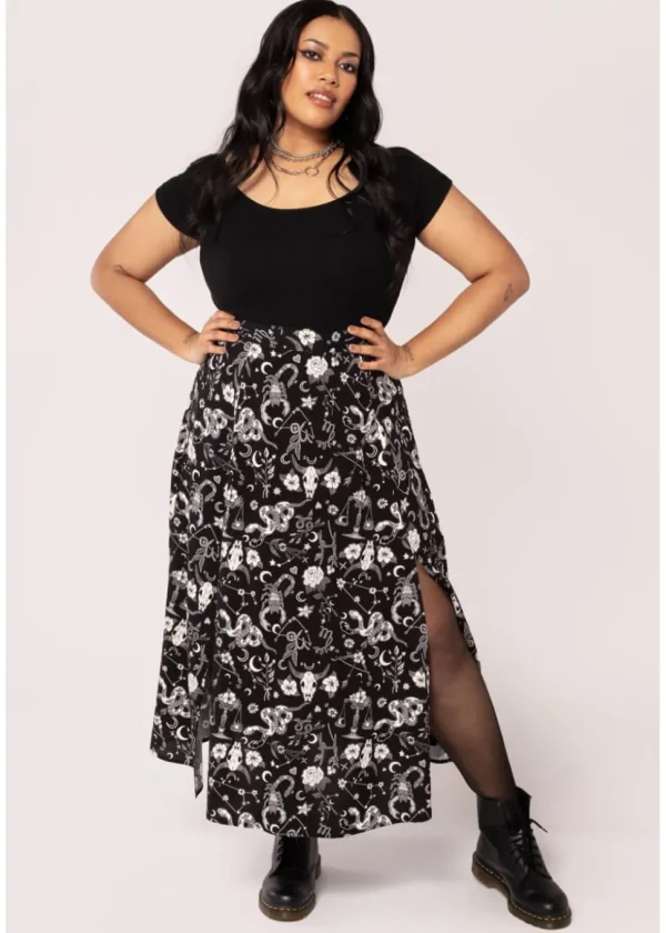 Hell Bunny Star Sign 70's Maxi Skirt Black