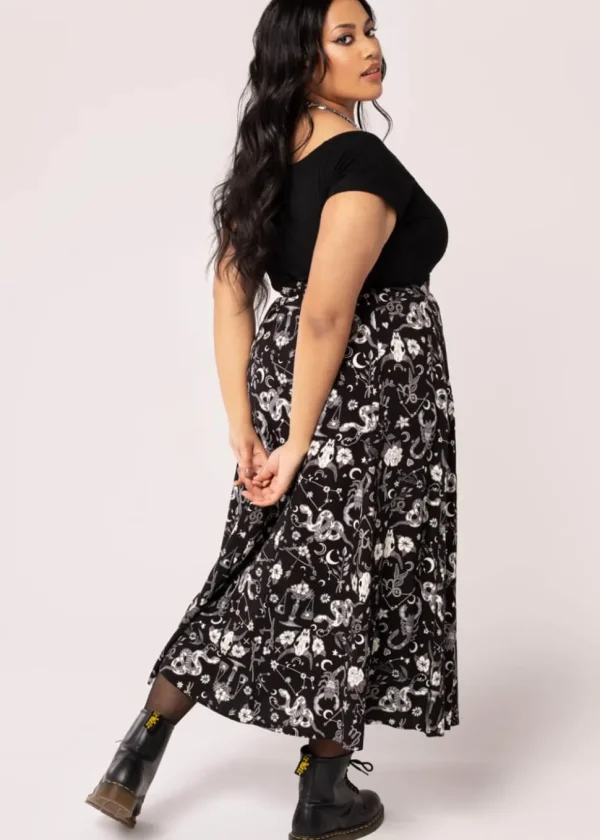 Hell Bunny Star Sign 70's Maxi Skirt Black