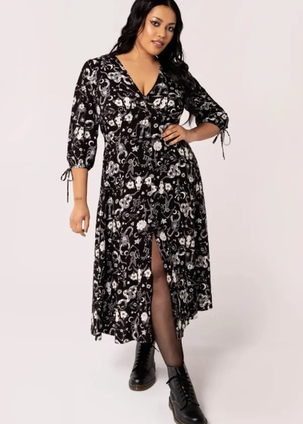Hell Bunny Star Sign 70's Midi Dress Black