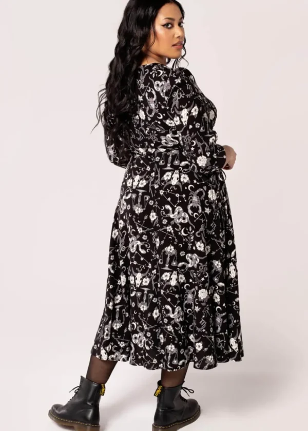 Hell Bunny Star Sign 70's Midi Dress Black