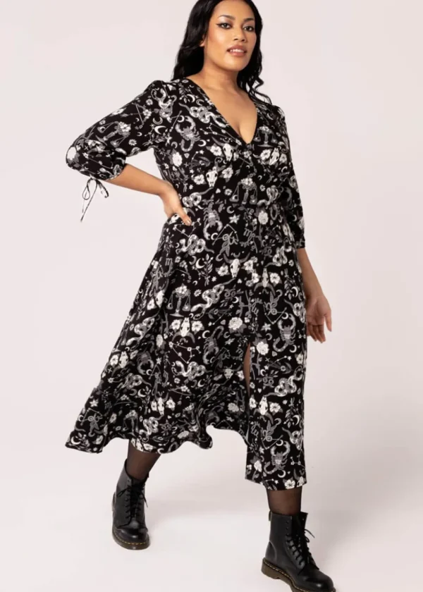 Hell Bunny Star Sign 70's Midi Dress Black