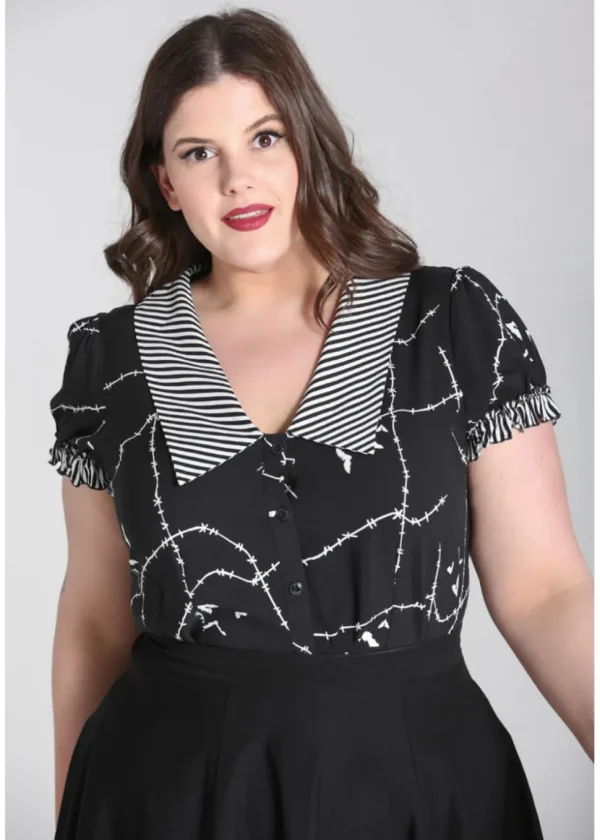 Hell Bunny Stitches 40's Blouse Black