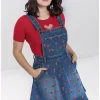 Hell Bunny Strawberry Denim 50's Pinafore Dress Blue