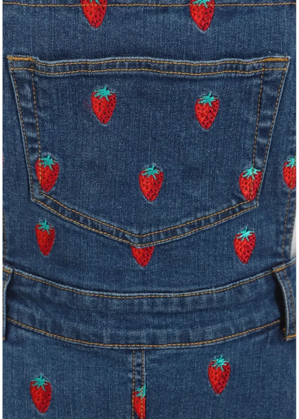 Hell Bunny Strawberry Denim 50's Pinafore Dress Blue