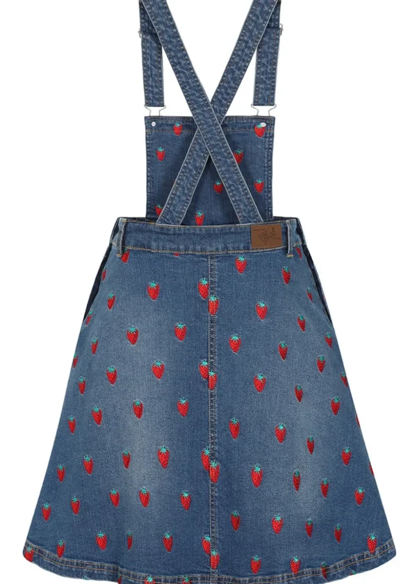 Hell Bunny Strawberry Denim 50's Pinafore Dress Blue