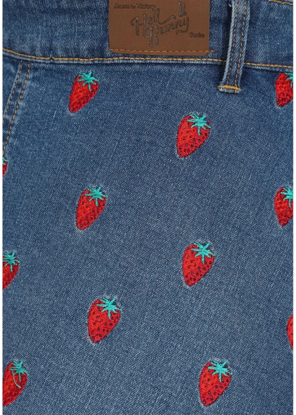 Hell Bunny Strawberry Denim 50's Pinafore Dress Blue