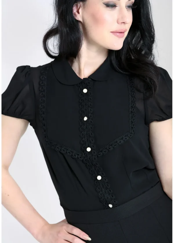 Hell Bunny Taffy 40's Blouse Black