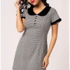 Hell Bunny Teddy Houndstooth 60's Short Dress Grey