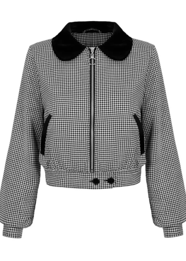 Hell Bunny Teddy Houndstooth 40's Jacket Grey
