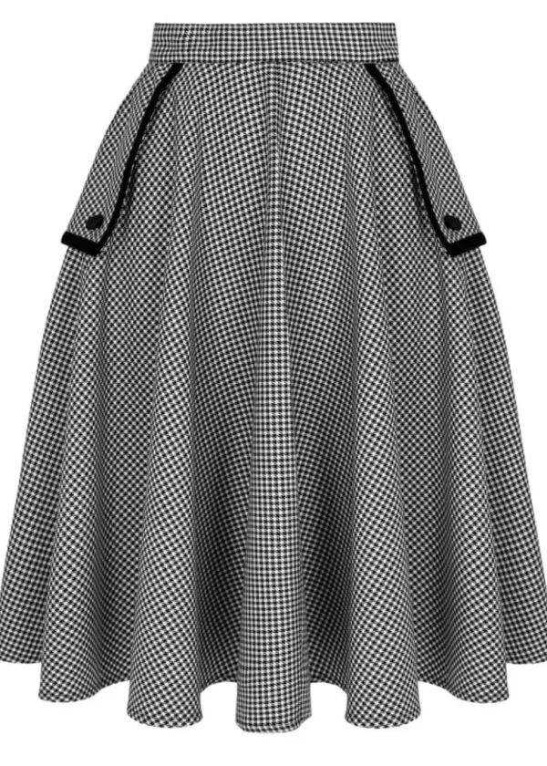Hell Bunny Teddy Houndstooth 40's Swing Skirt Gray