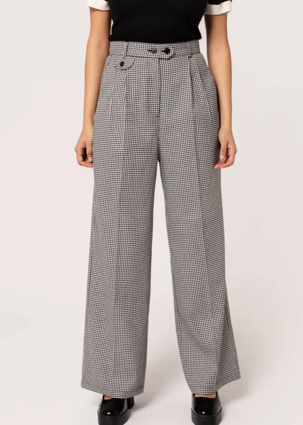 Hell Bunny Teddy Houndstooth 40's Trousers Grey