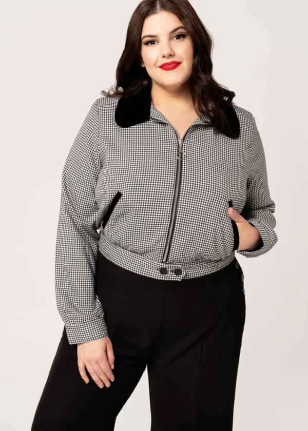Hell Bunny Teddy Houndstooth 40's Jacket Grey