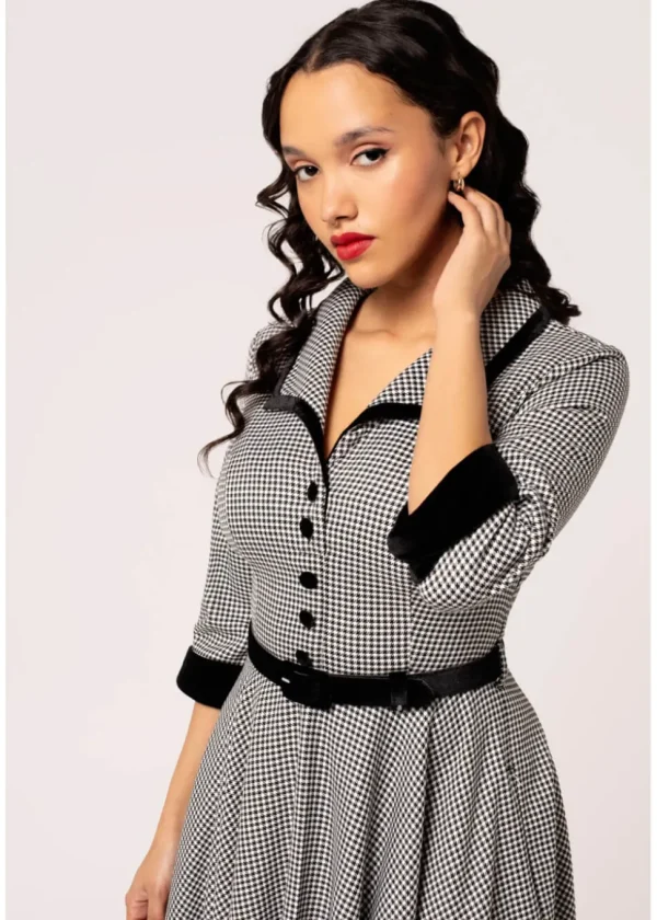 Hell Bunny Teddy Houndstooth 50's Swing Dress Grau