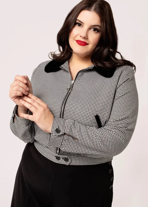 Hell Bunny Teddy Houndstooth 40's Jacket Grey