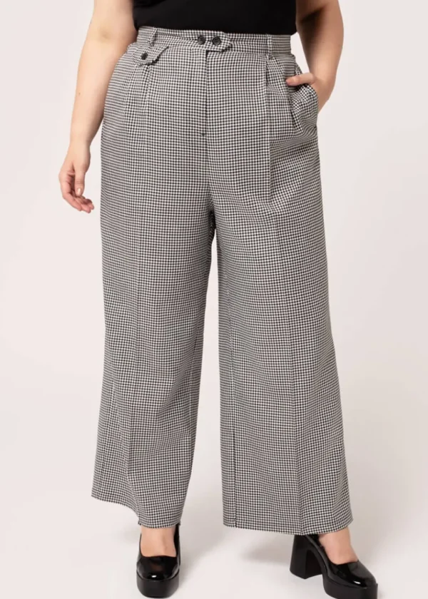 Hell Bunny Teddy Houndstooth 40's Trousers Grey