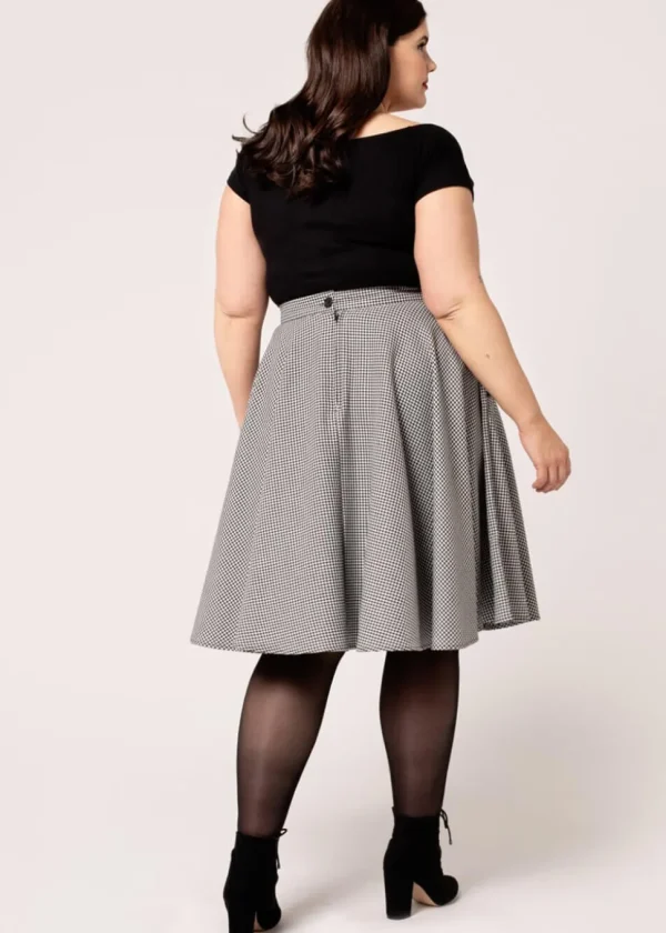 Hell Bunny Teddy Houndstooth 40's Swing Skirt Gray