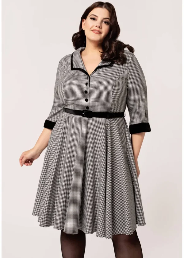 Hell Bunny Teddy Houndstooth 50's Swing Dress Grau