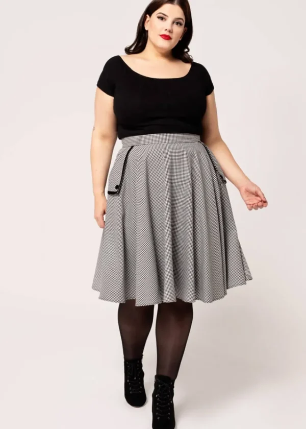 Hell Bunny Teddy Houndstooth 40's Swing Skirt Gray