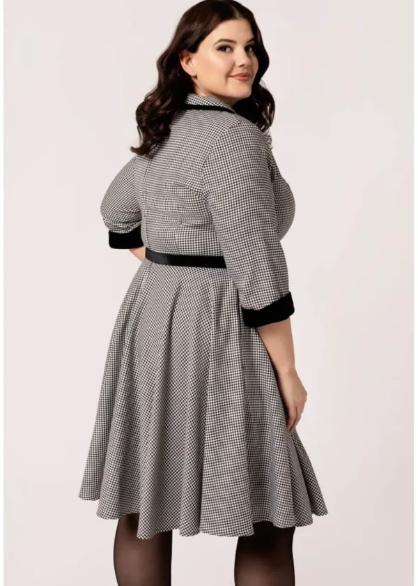 Hell Bunny Teddy Houndstooth 50's Swing Dress Grau