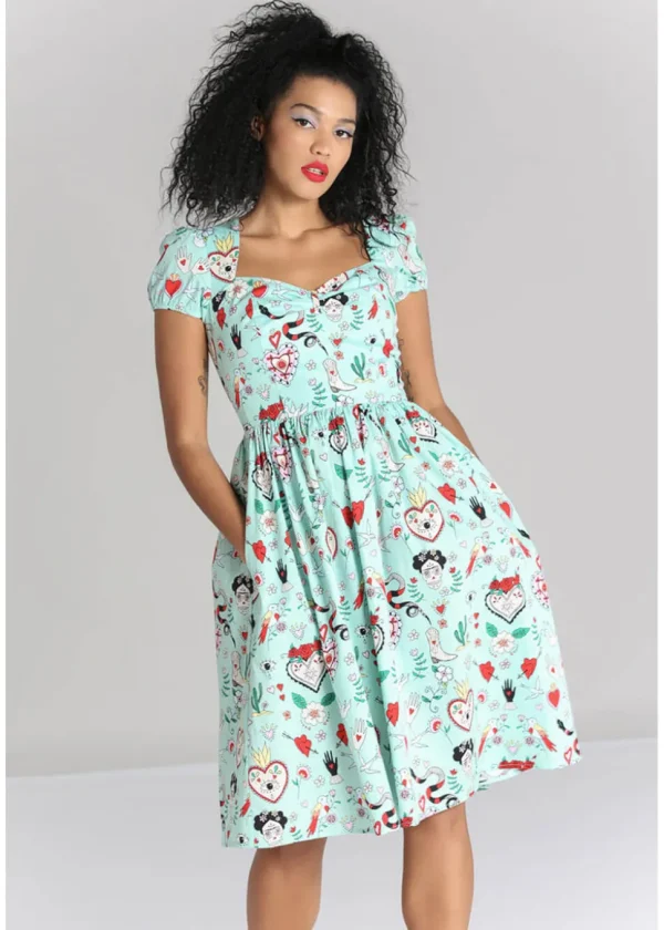Hell Bunny Tijuana 50's Swing Dress Green
