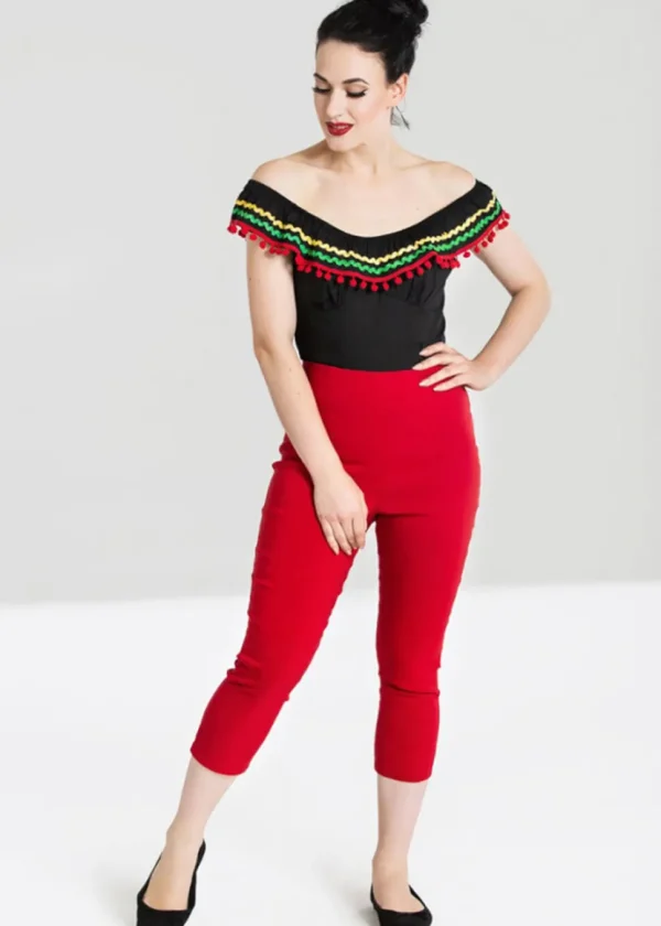 Hell Bunny Tina 50's Capri Trousers Red