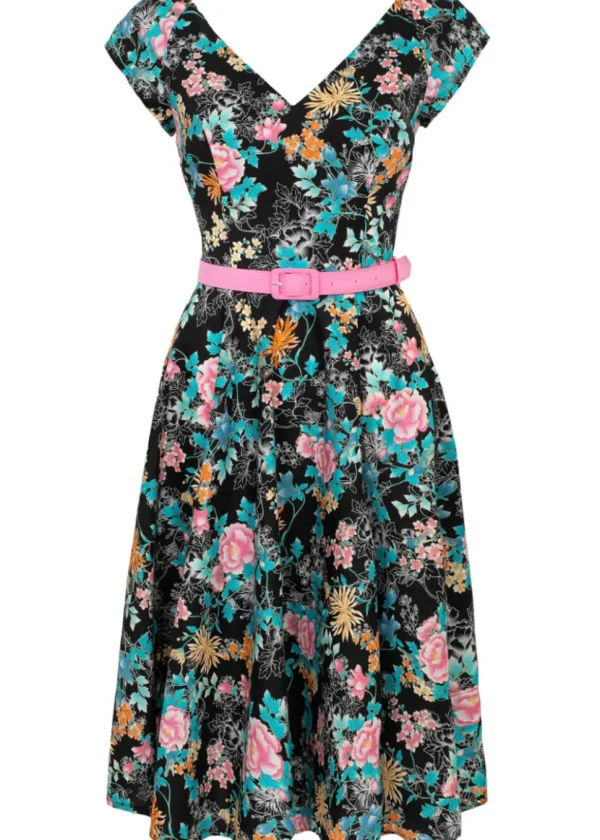 Hell Bunny Umi Floral 50's Swing Dress Black