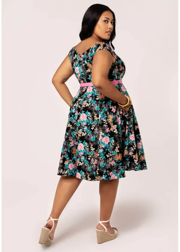 Hell Bunny Umi Floral 50's Swing Dress Black