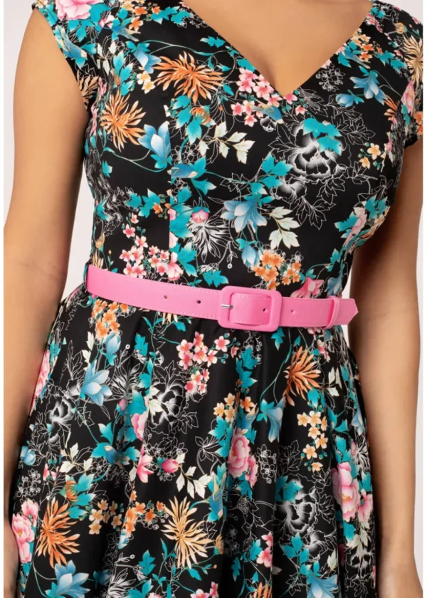 Hell Bunny Umi Floral 50's Swing Dress Black