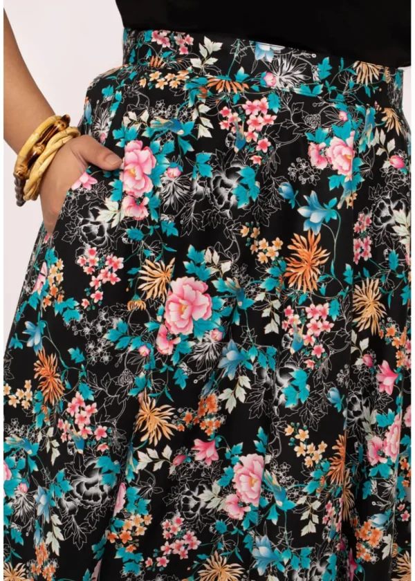 Hell Bunny Umi Floral 50's Swing Skirt Black