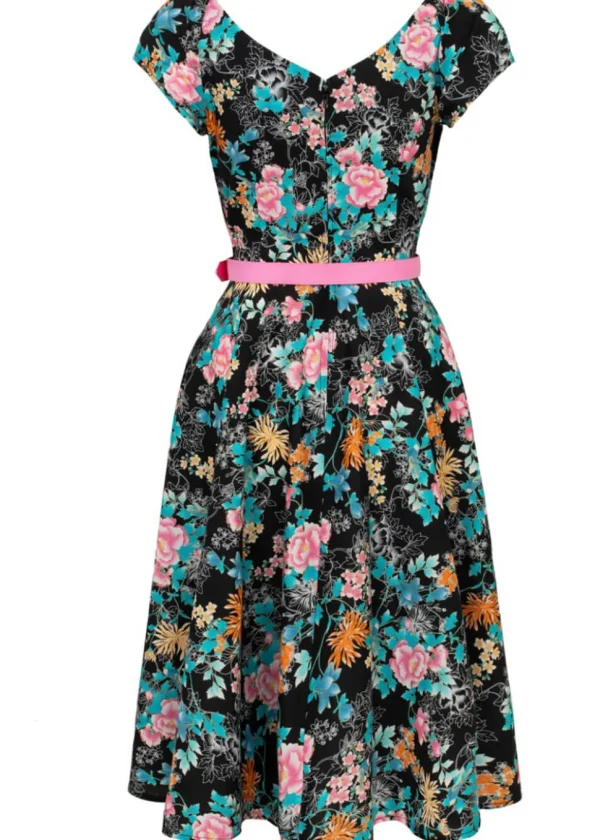 Hell Bunny Umi Floral 50's Swing Dress Black