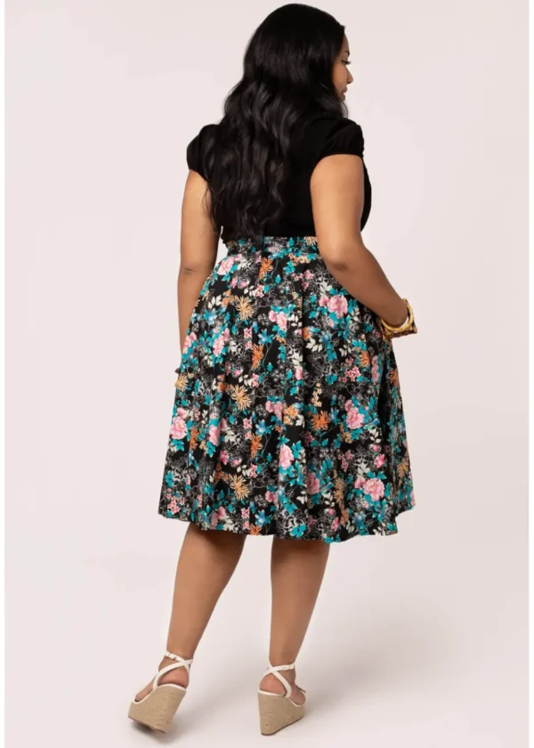 Hell Bunny Umi Floral 50's Swing Skirt Black