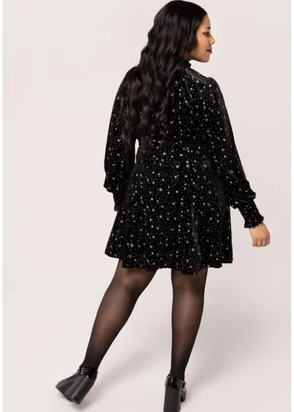 Hell Bunny Vela Stars Velvet 60's A-Line Dress Black