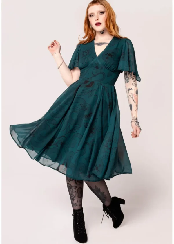 Hell Bunny Venom Snake 70's Midi Dress Green